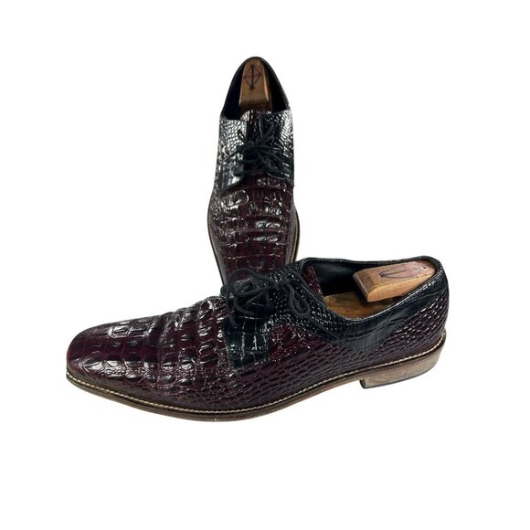 Stacy Adams Vintage Mens Brown Size 13 M Brown Leather Croc Print Dress Shoes - Picture 1 of 9